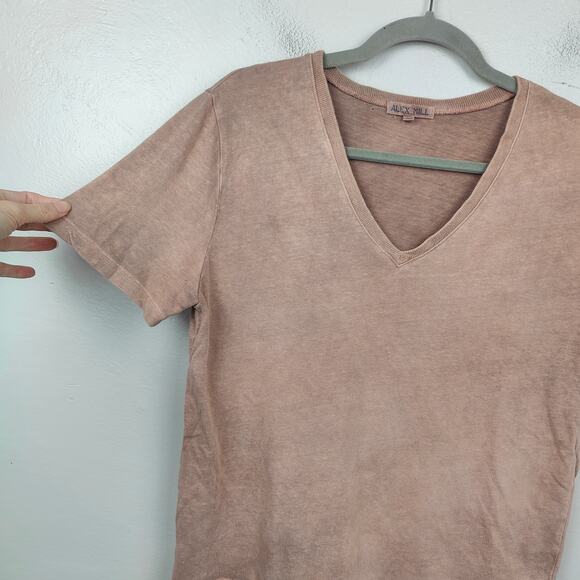 Alex Mill Elliott V Neck Tee Womens Large Recycled Cotton Garment Dyed Tan - Picture 2 of 7